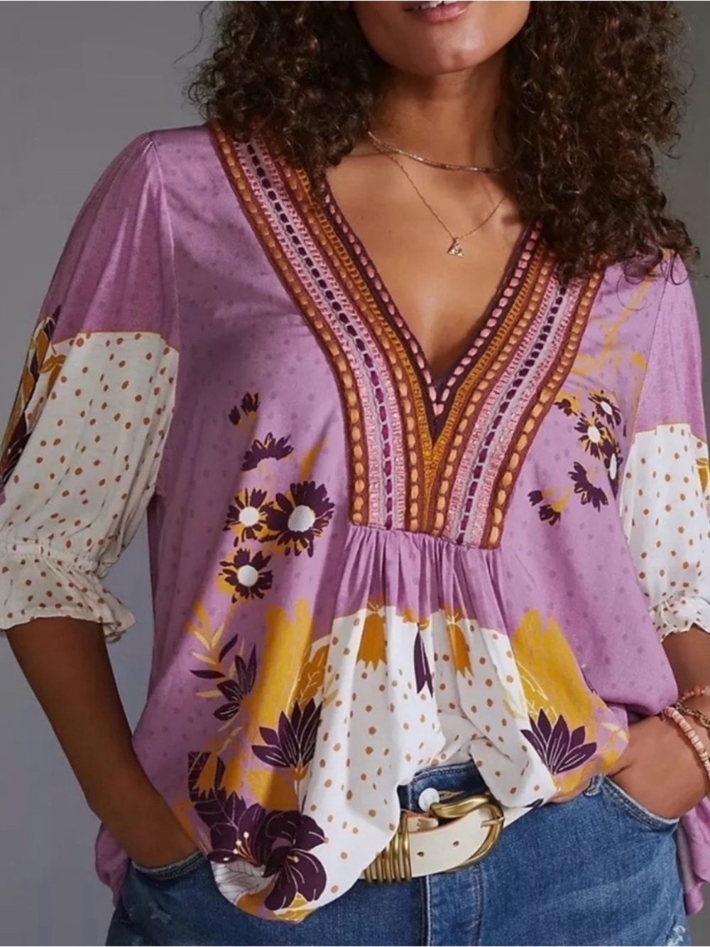 Anthropologie 1X Bl-nk Stephanie V-Neck Blouse